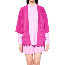 Women Viscose Cardigan With Scallops - Fuchsia