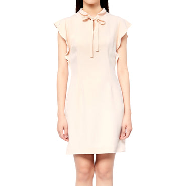 Women Cady Short Dress With Bow - Nude