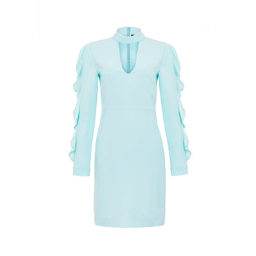 Women Short Dress With Ruffles - Aqua