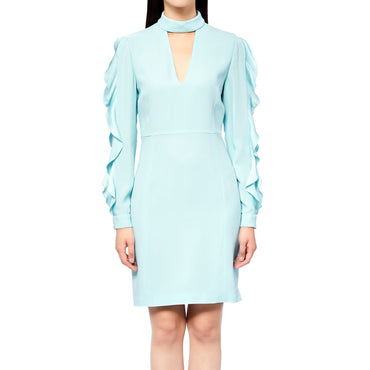 Women Short Dress With Ruffles - Aqua