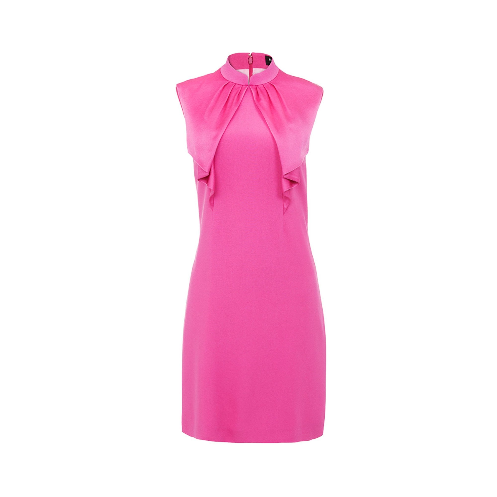 Women Short Dress With Neck Tie - Fuchsia