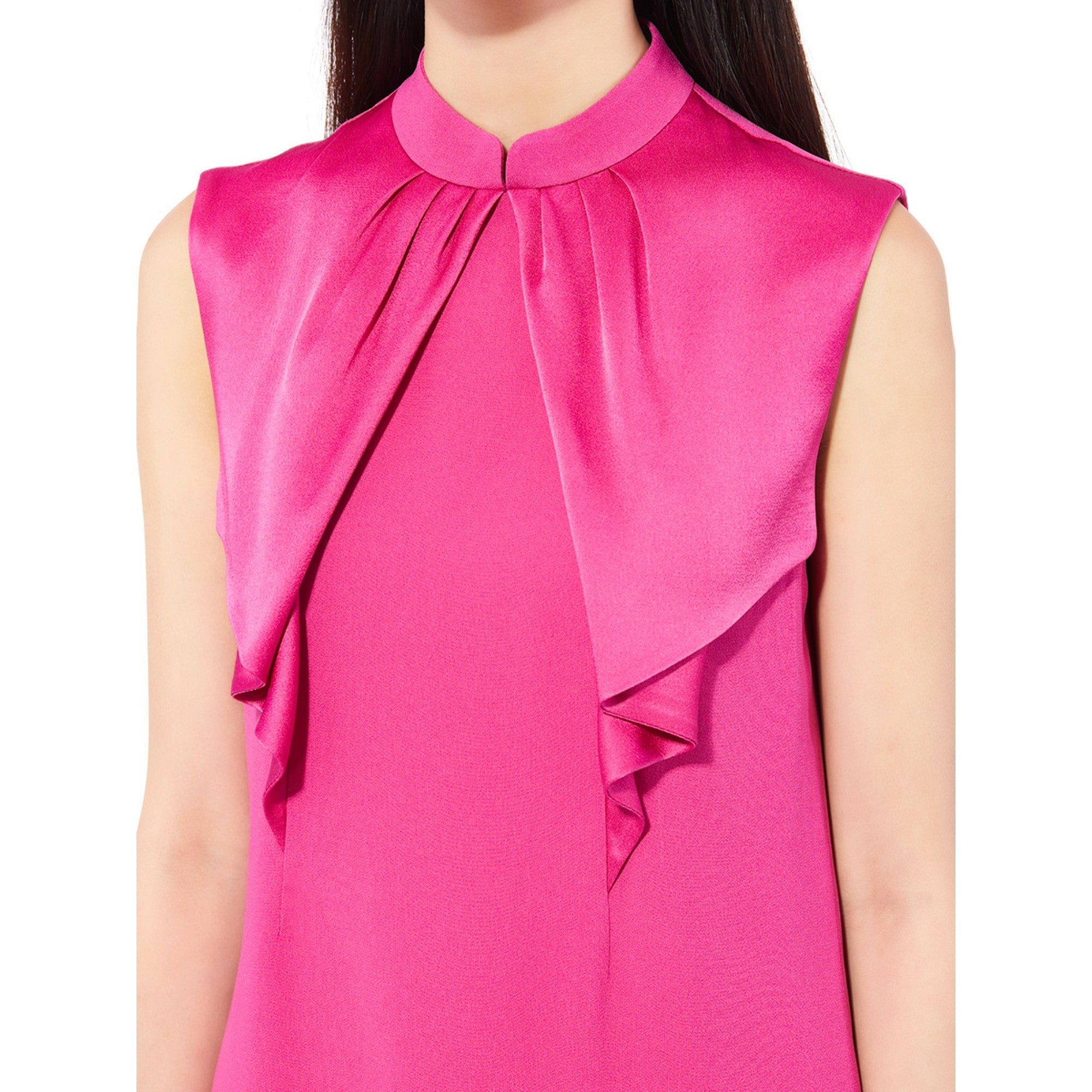 Women Short Dress With Neck Tie - Fuchsia