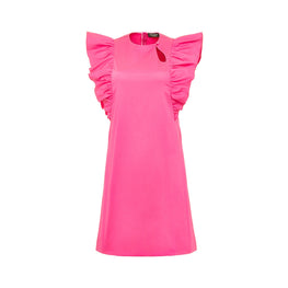 Women Ruffles Cotton Dress - Fuchsia