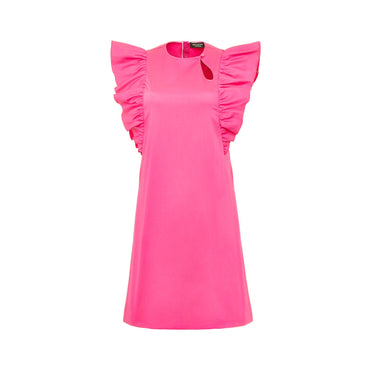 Women Ruffles Cotton Dress - Fuchsia