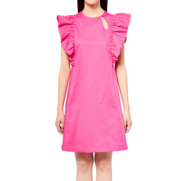 Women Ruffles Cotton Dress - Fuchsia