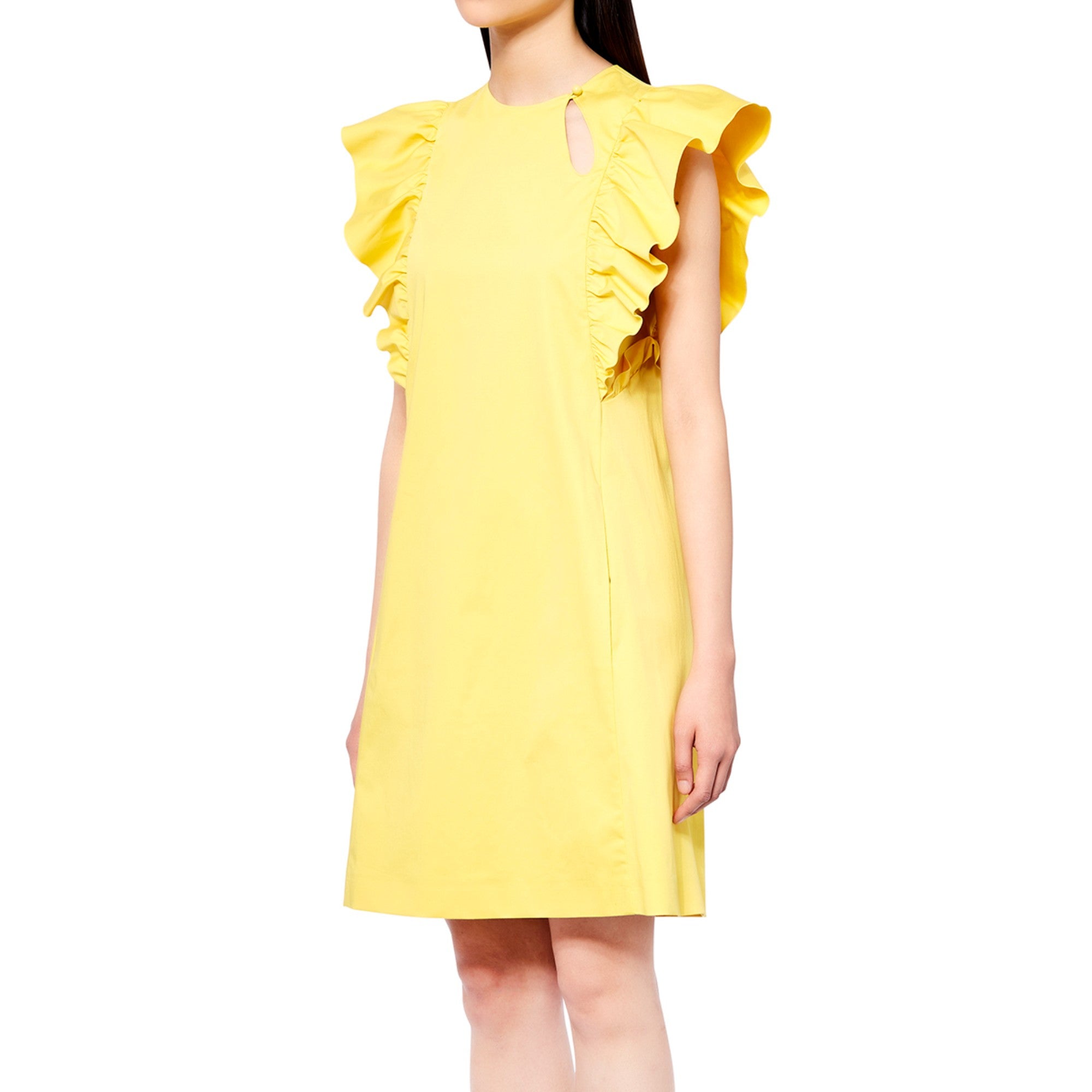 Women Ruffles Cotton Dress - Yellow