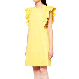 Women Ruffles Cotton Dress - Yellow