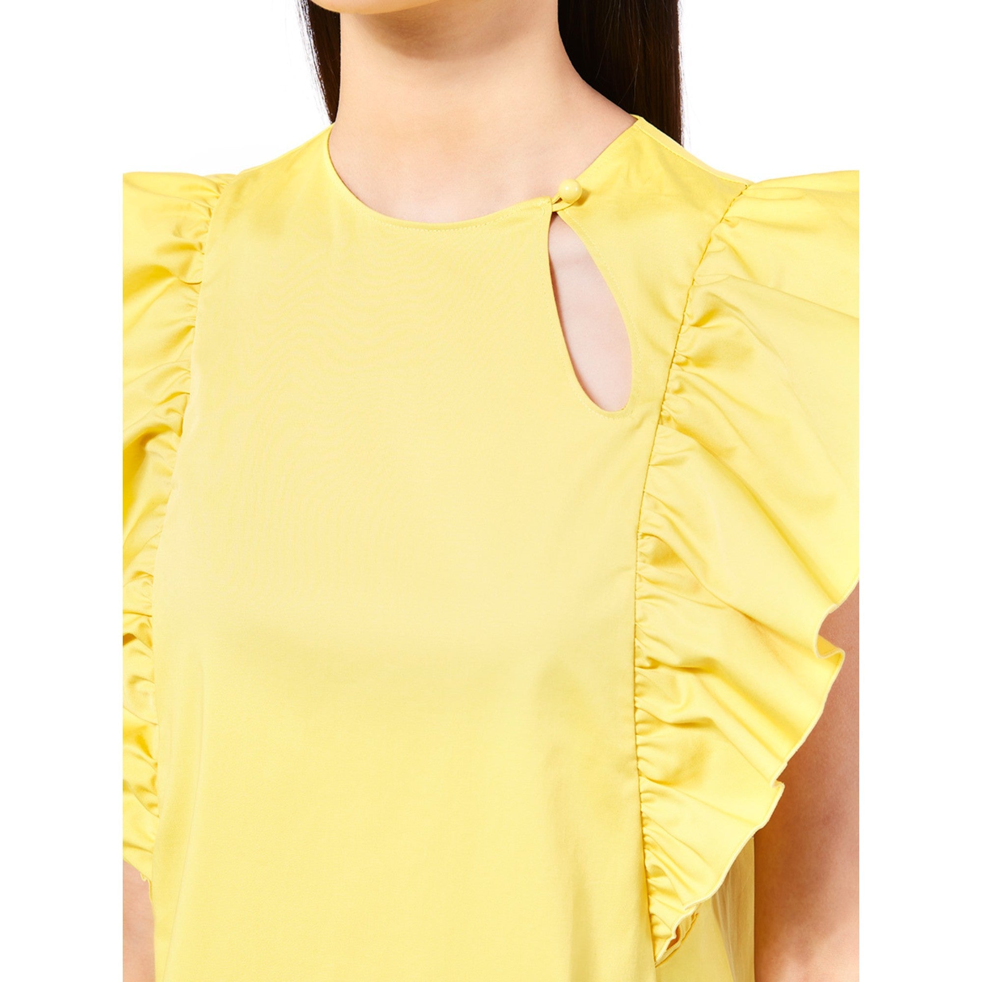 Women Ruffles Cotton Dress - Yellow