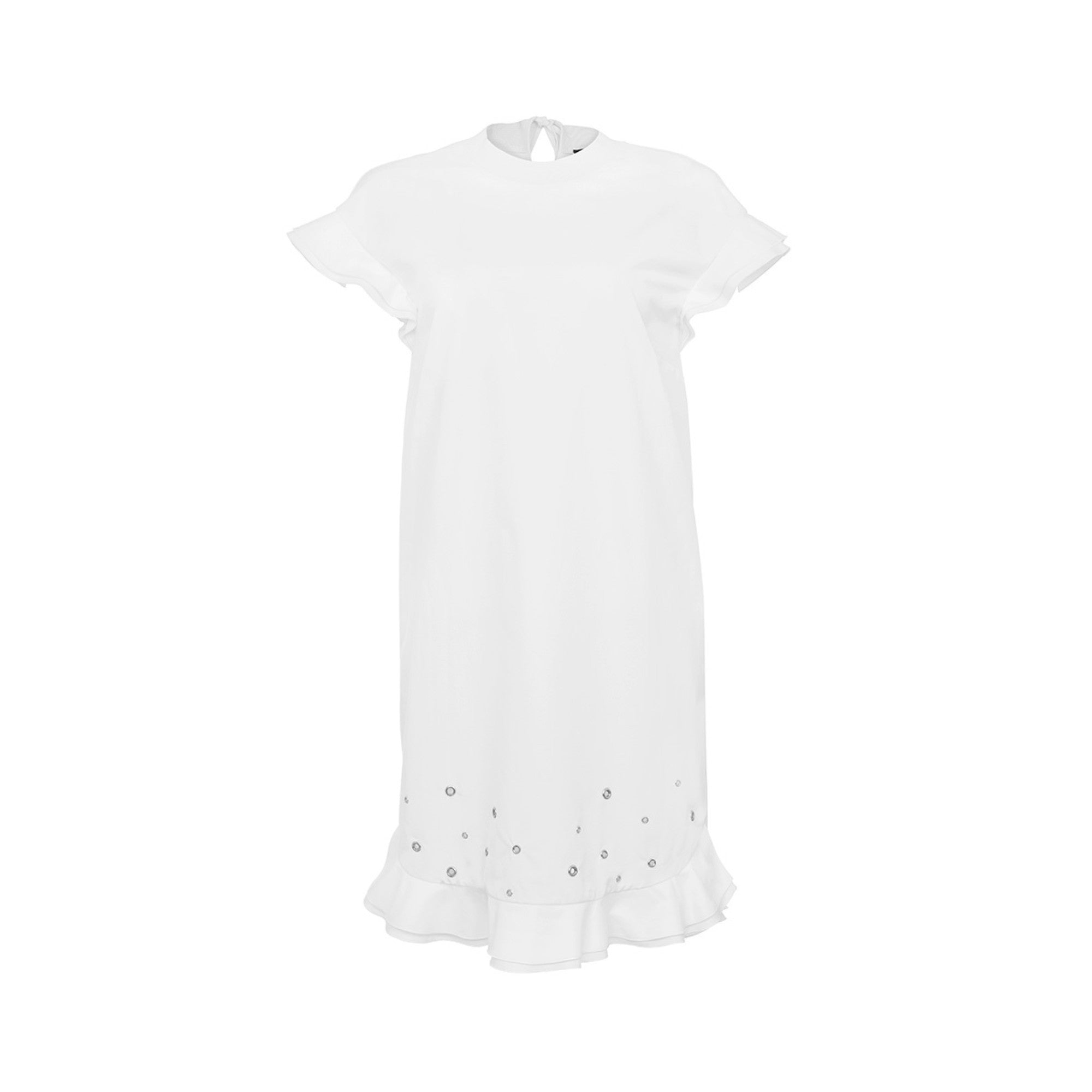 Women Short Ruffles Dress With Eyelets - O.White