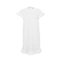 Women Short Ruffles Dress With Eyelets - O.White