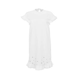 Women Short Ruffles Dress With Eyelets - O.White