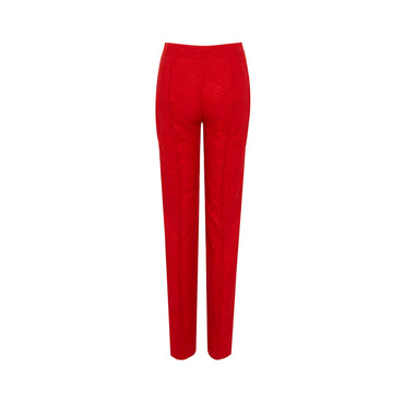 Women Flowers Jacquard Pants - Red