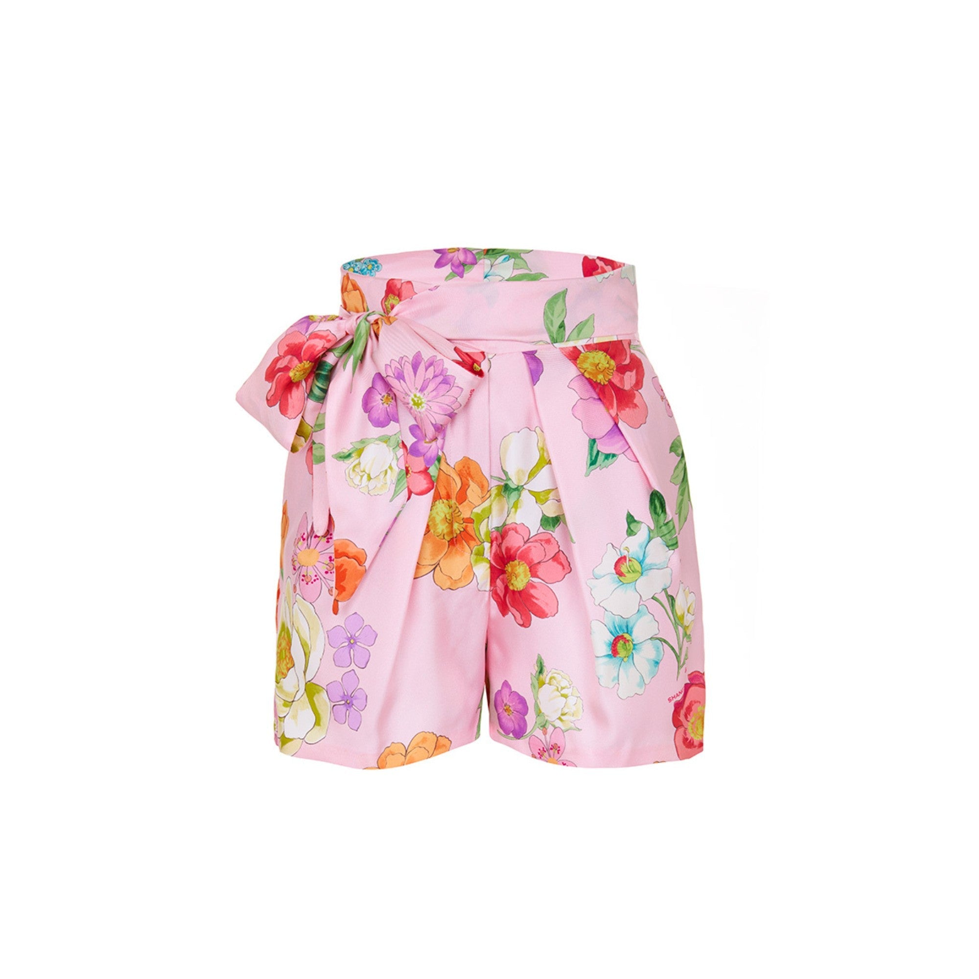 Women Flower Print Silk Shorts - Multi