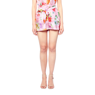 Women Flower Print Silk Shorts - Multi