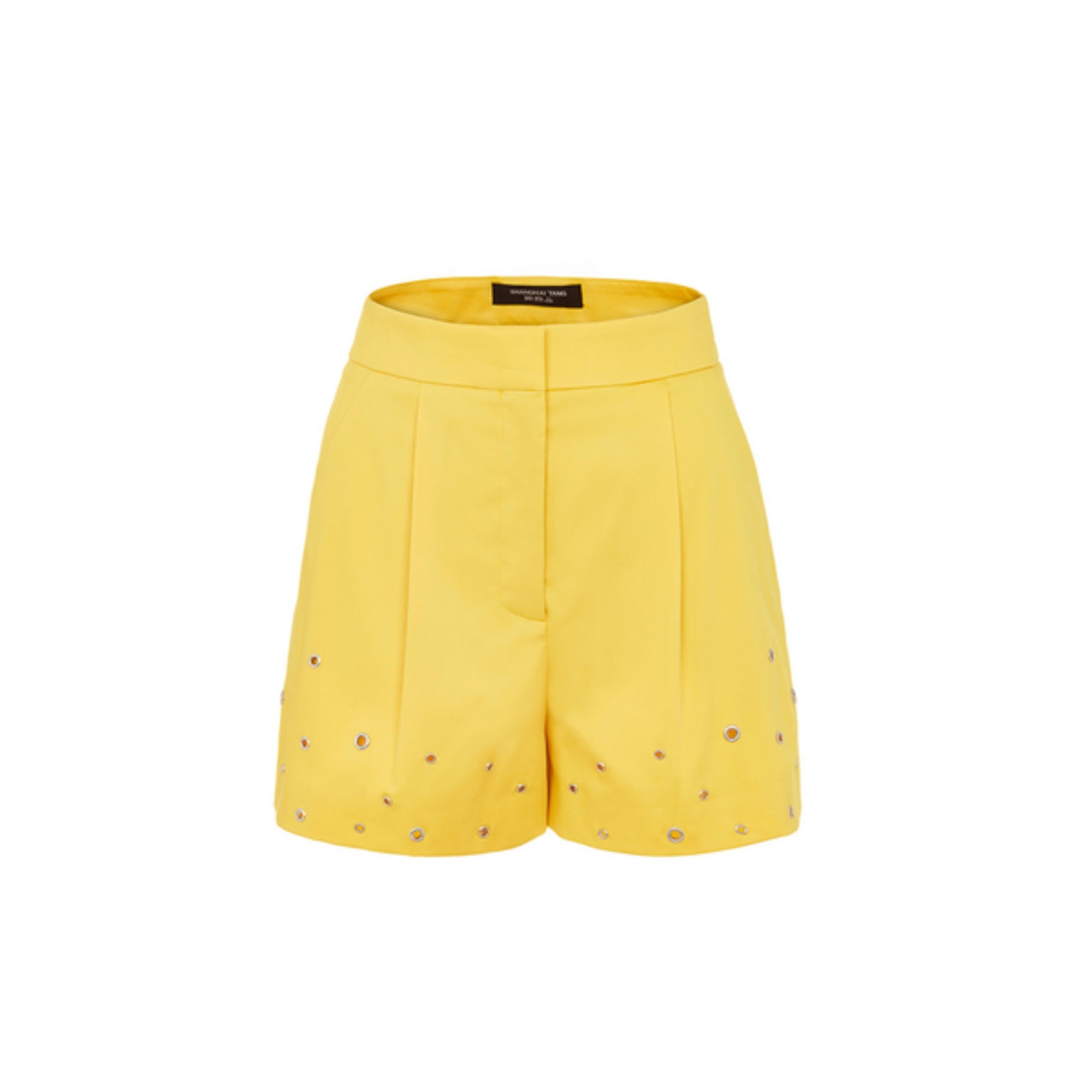 Women Shorts With Eyelets - Yellow