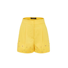 Women Shorts With Eyelets - Yellow