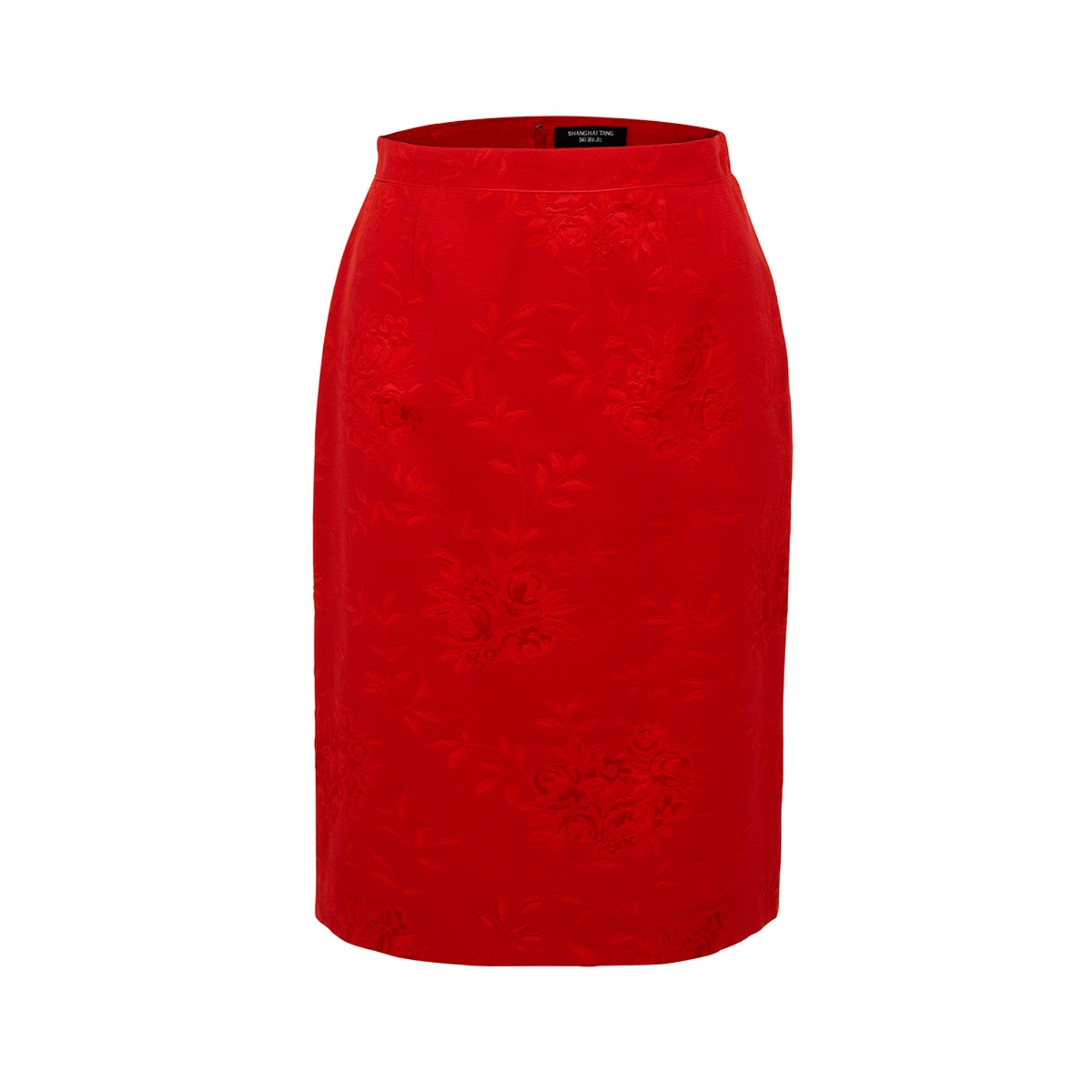 Women Flowers Jacquard Skirt - Red