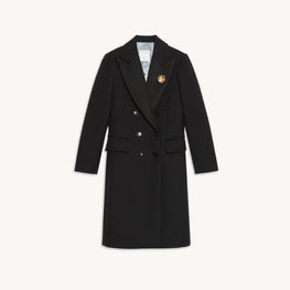 Women Long Coat With Tailored Collar - Black