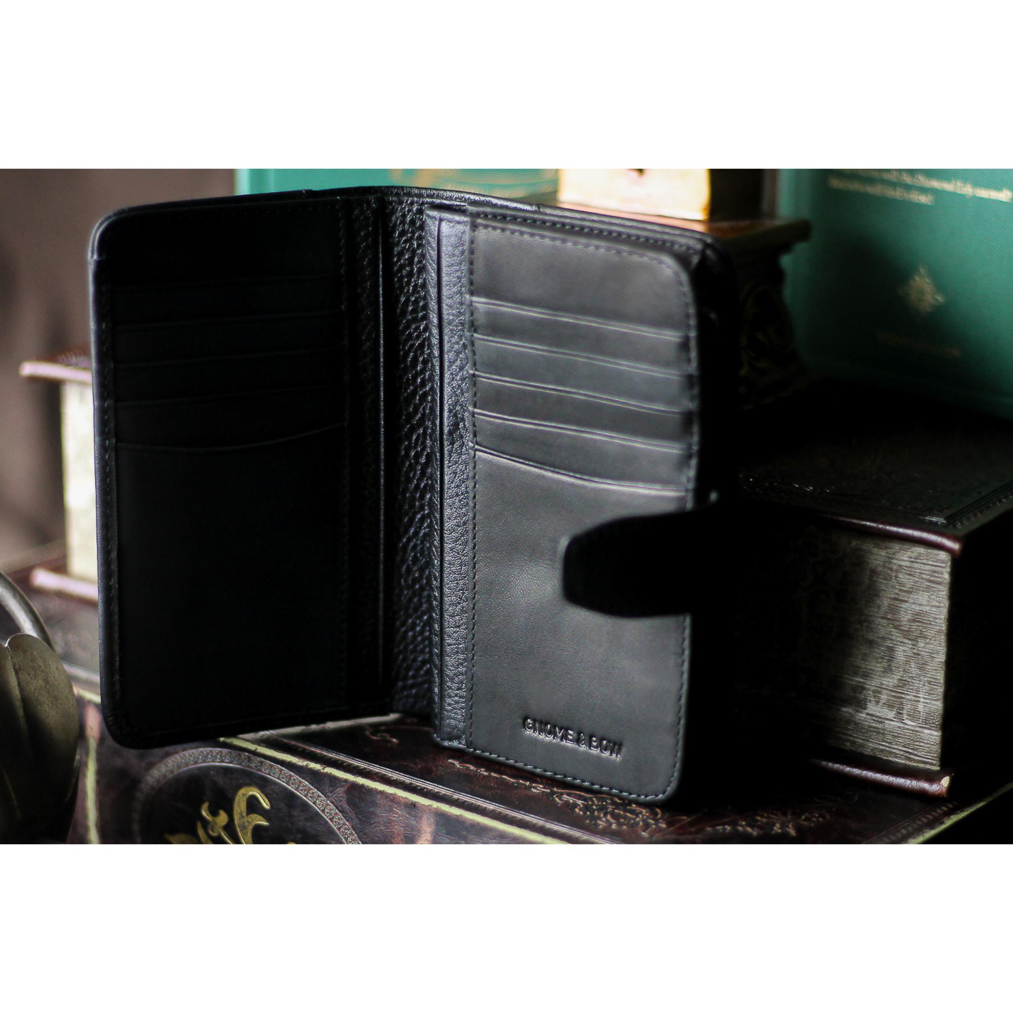 Musketeer Two-Tone Zip Coin Pouch Small Bifold Wallet (USA Leather) - Black