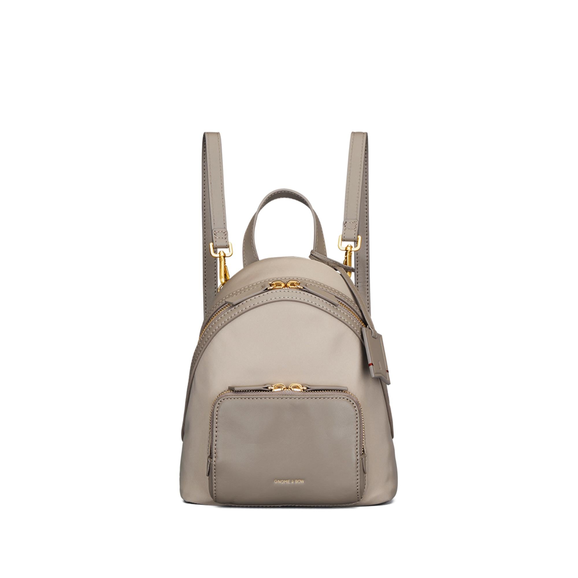 Musketeer Athos Small Crossbody Sling Mini Backpack (Water Resistant Nylon / USA Nappa Leather) - Taupe Grey