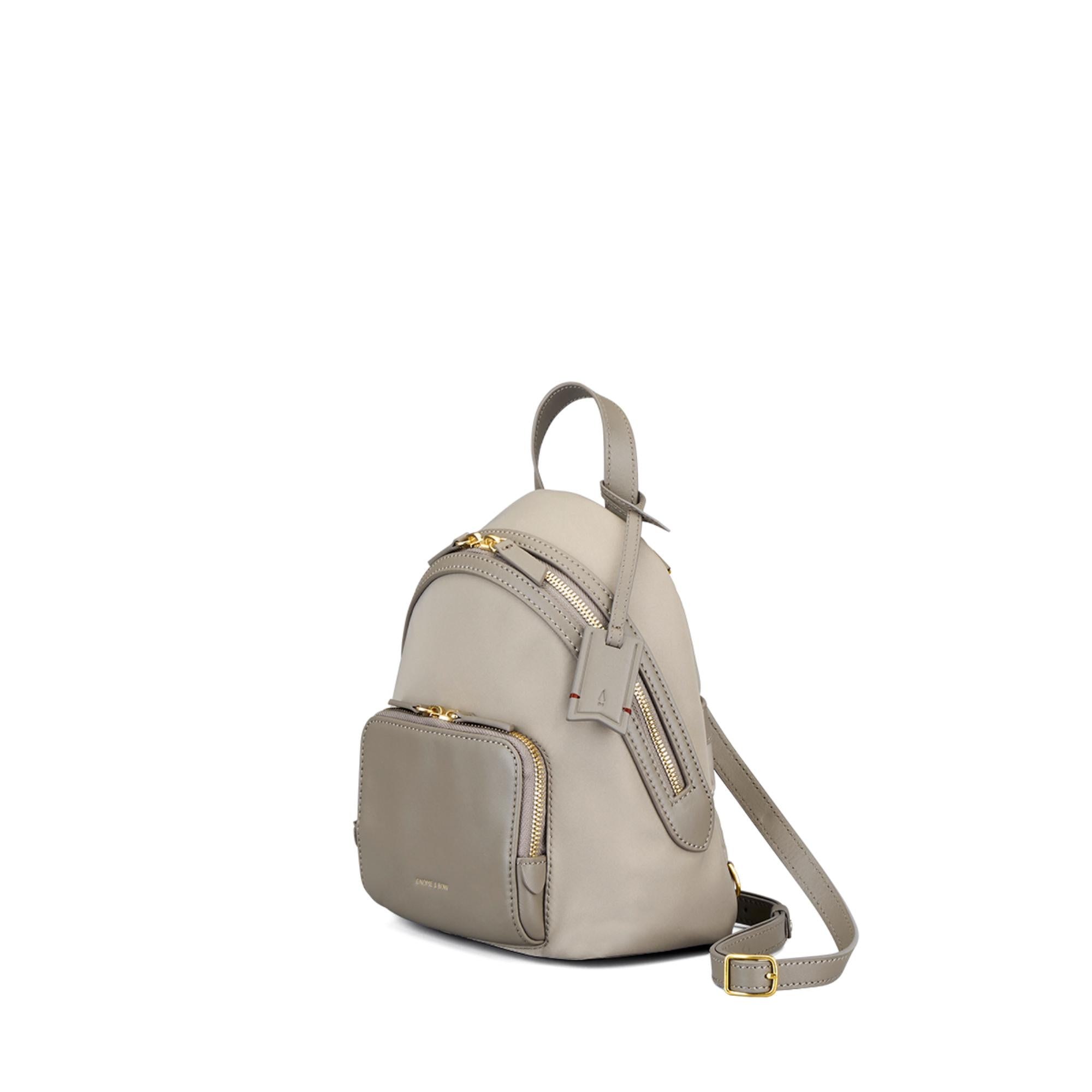 Musketeer Athos Small Crossbody Sling Mini Backpack (Water Resistant Nylon / USA Nappa Leather) - Taupe Grey