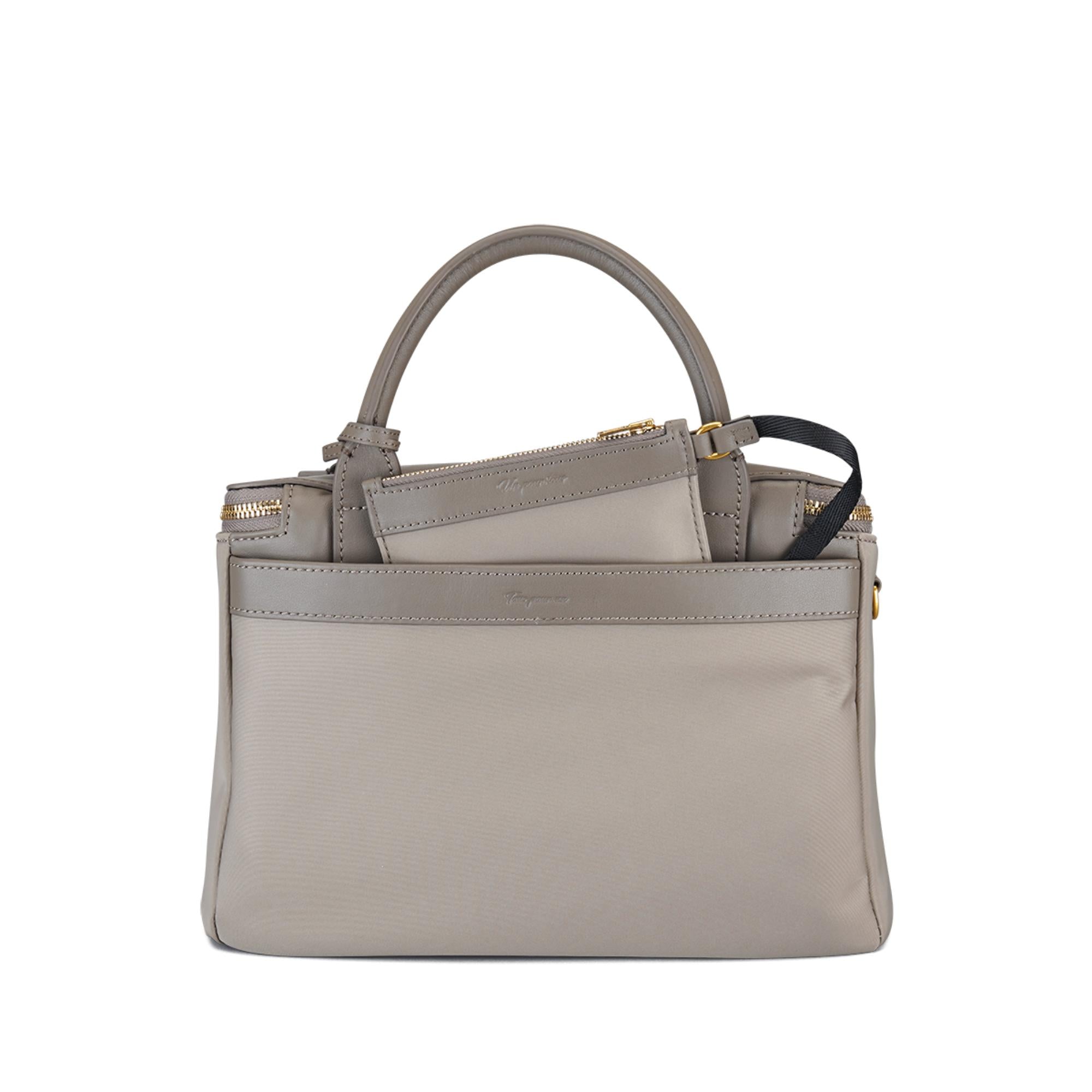 Musketeer Dryna Crossbody Sling Handbag (Water Resistant Nylon / USA Nappa Leather) - Taupe Grey