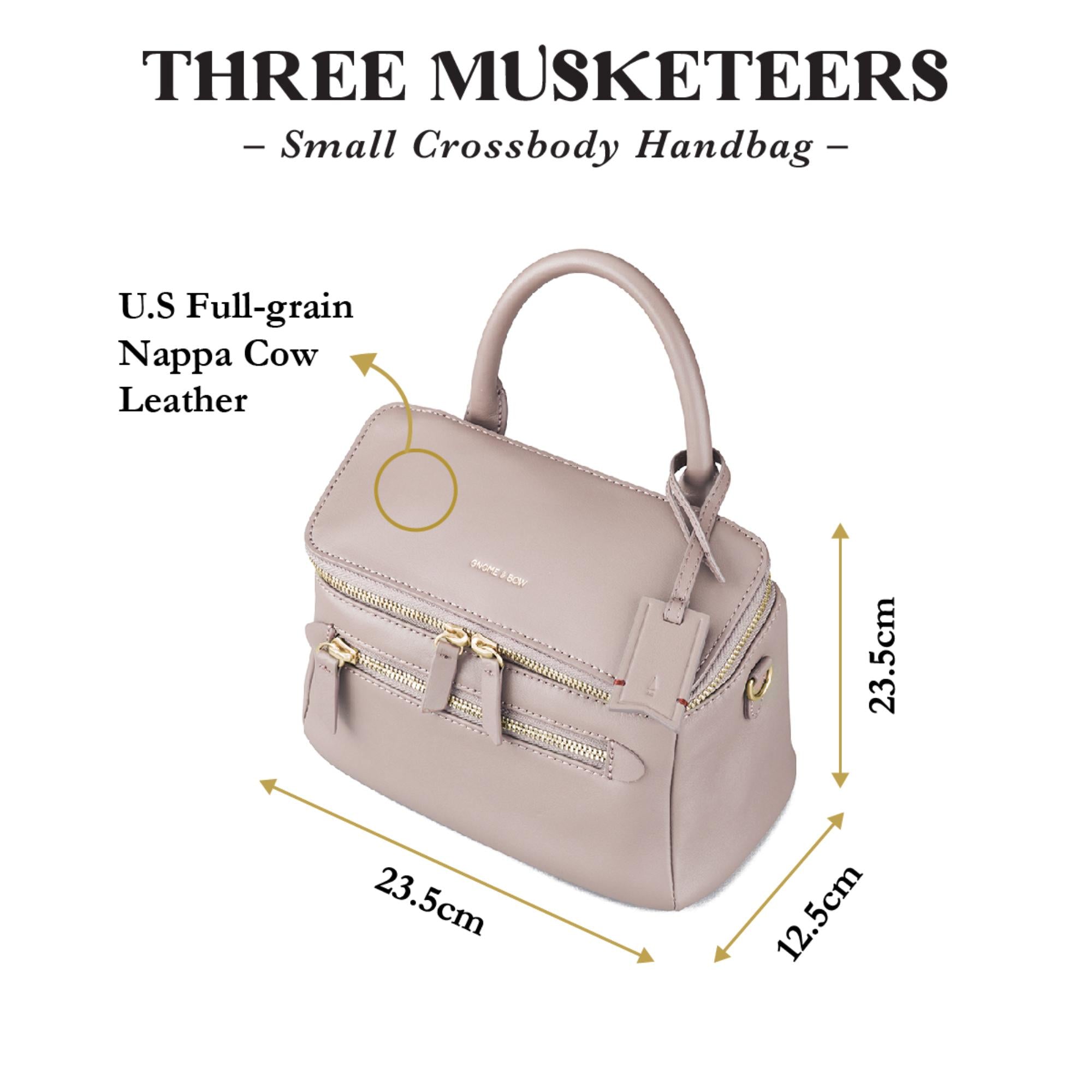 Musketeer Dryna Small Crossbody Sling Handbag (USA Nappa Leather) - Taupe Grey