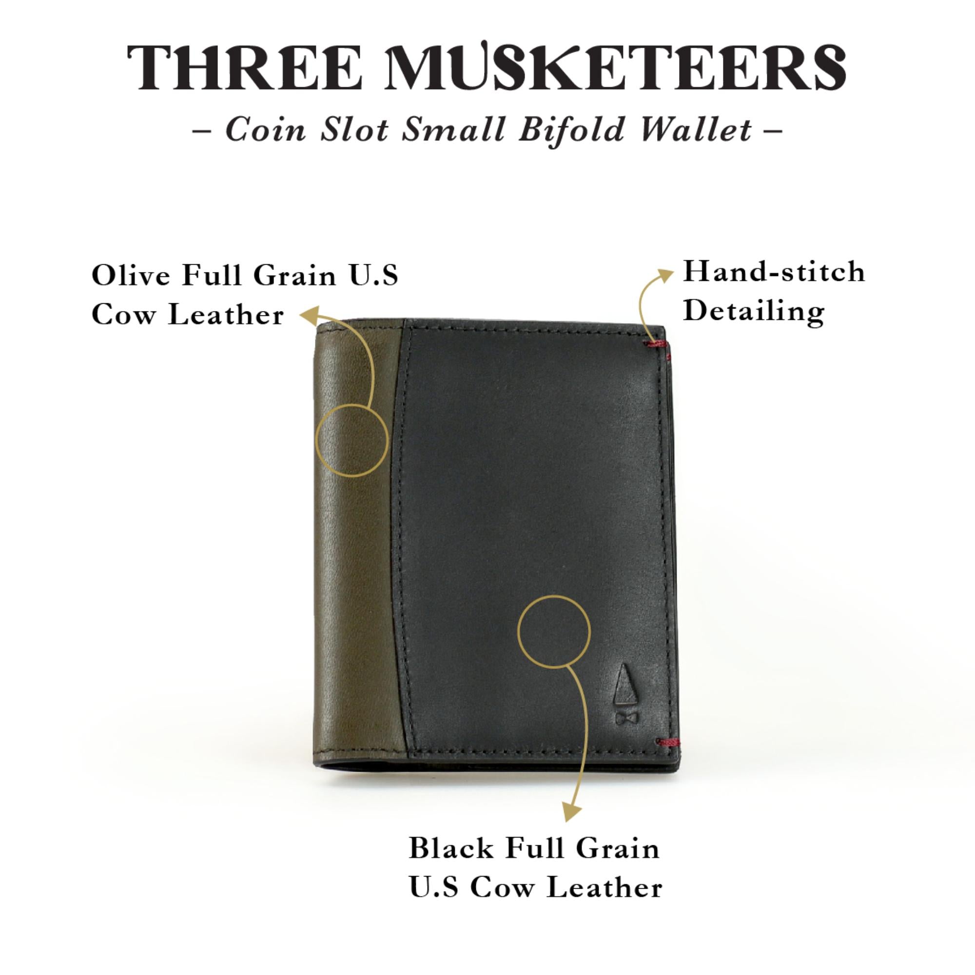 Musketeer Two-Tone Small Coin Slot Bifold Wallet (USA Leather) - Black