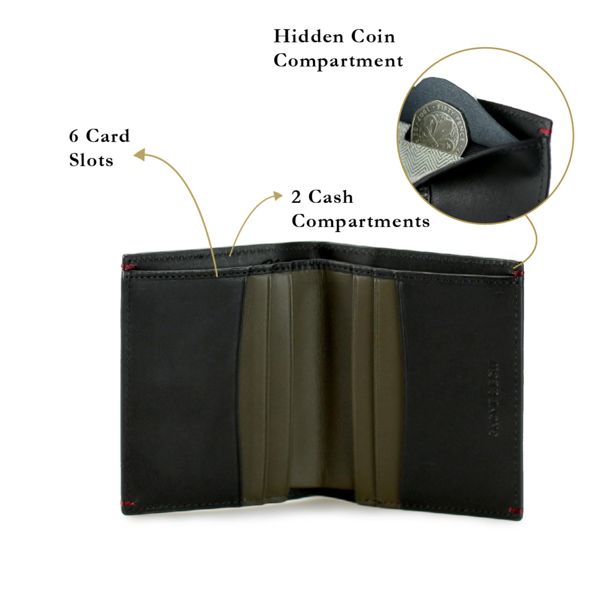 Musketeer Two-Tone Small Coin Slot Bifold Wallet (USA Leather) - Black