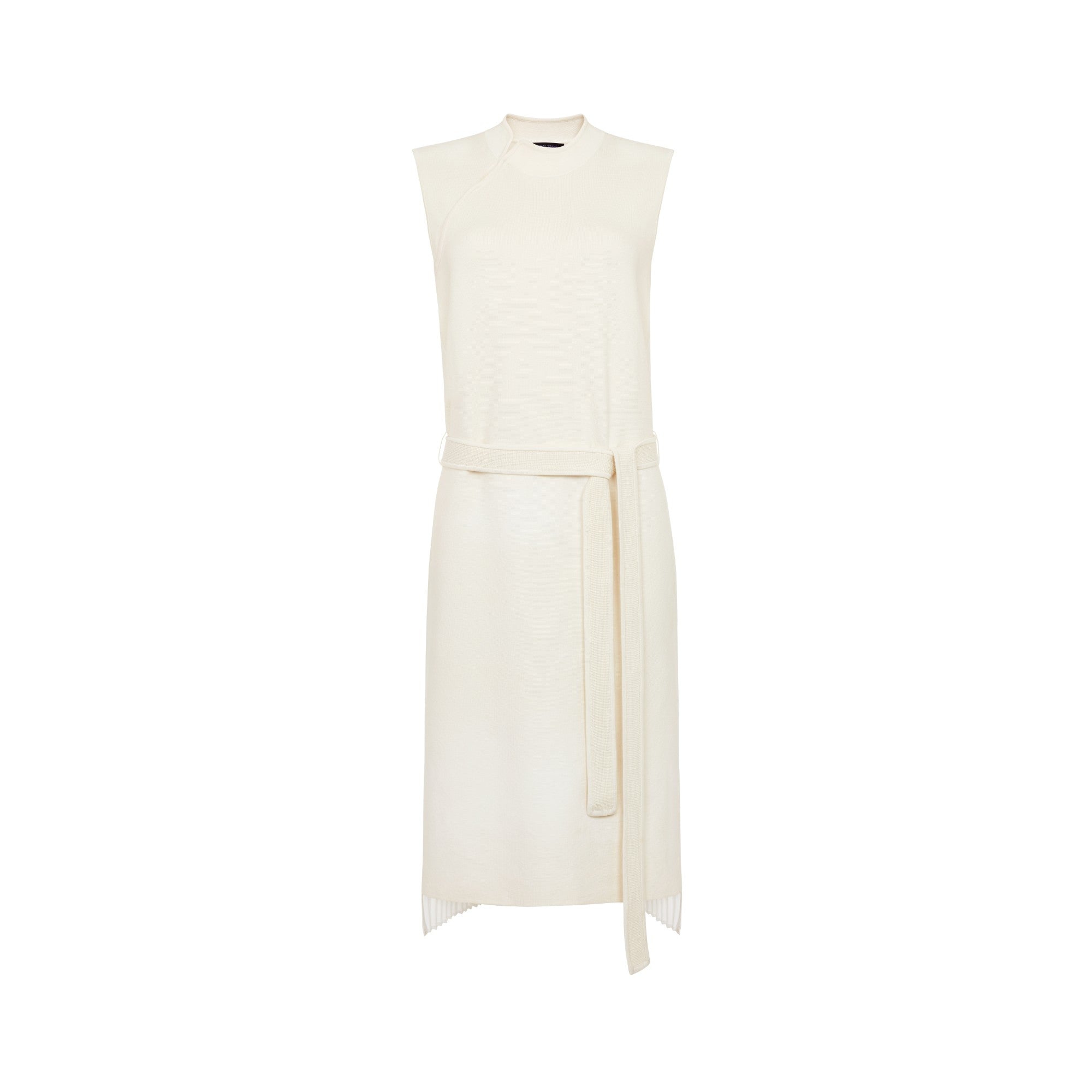 Women Silk Cotton Pleated And Belt Dress - Ivory