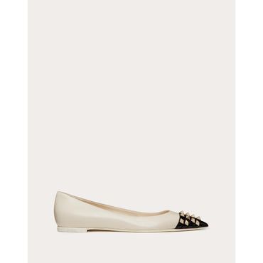 Women Rockstud Ballerina - Light Ivory/Nero