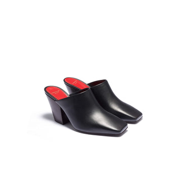 Women Mid Heel Square Toe Mules - Black