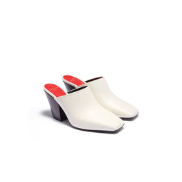 Women Mid Heel Square Toe Mules - Ivory