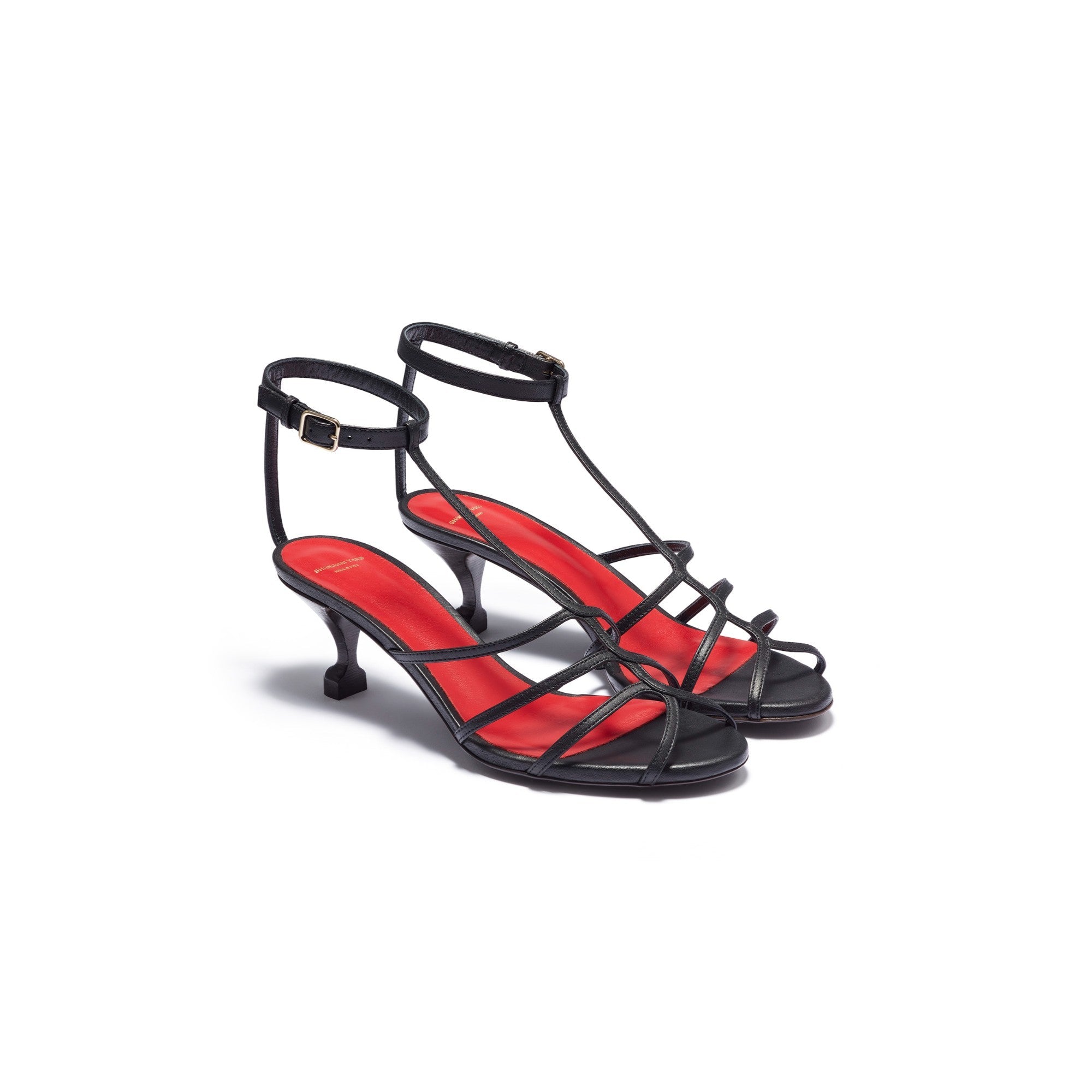 Women Low Kitten Heel Sandal With Straps - Black