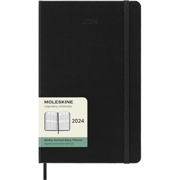 12M Large Hard Cover Weekly Verical Planner - Black