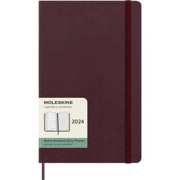 12M Large Hard Cover Weekly Notebook Planner - Burgundy Red